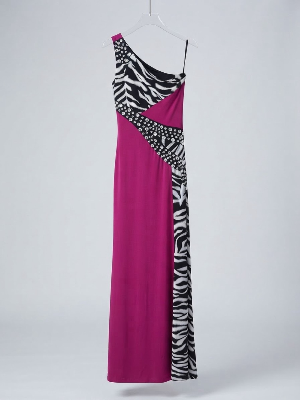 NWT- size small- Magenta Zebra-Print One-Shoulder Maxi Dress